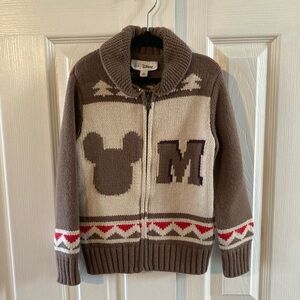 Baby GAP - Disney Mickey Mouse Boys Brown & Cream Varsity Style Sweater Size 5